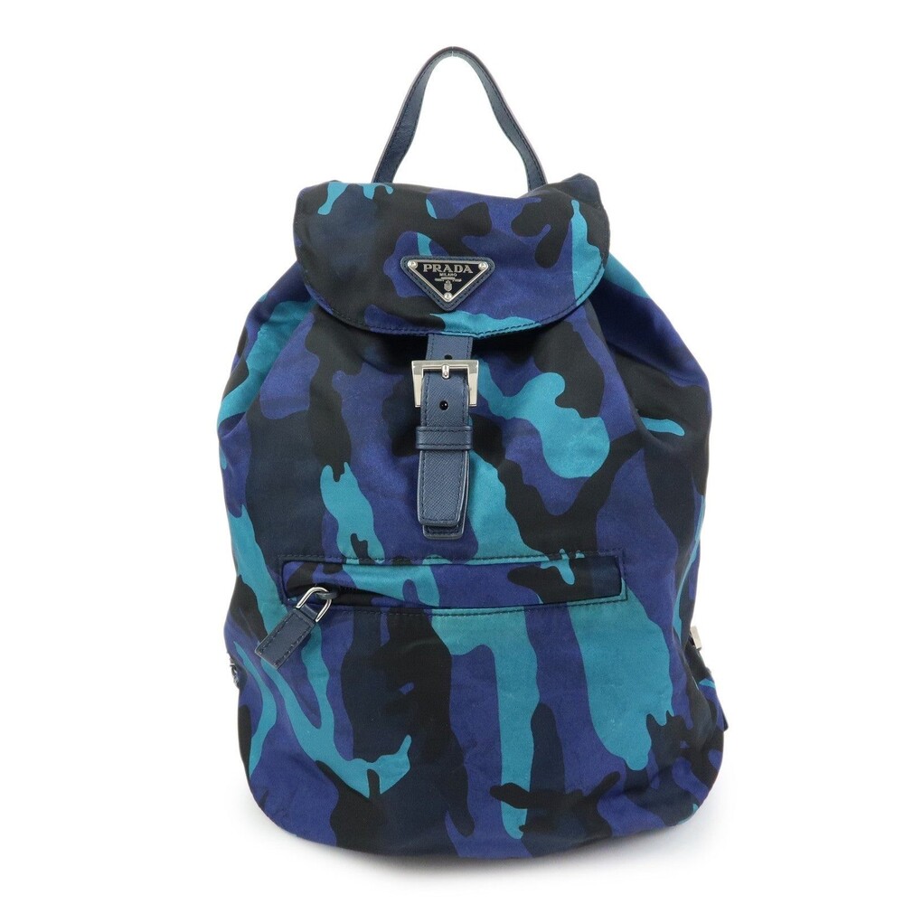 Prada Triangle Logo Nylon Backpack Blue